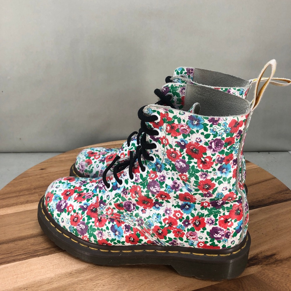 Dr Martens Pascal Floral Print Leather Boots Women Size 6 Combat - Picture 3 of 8